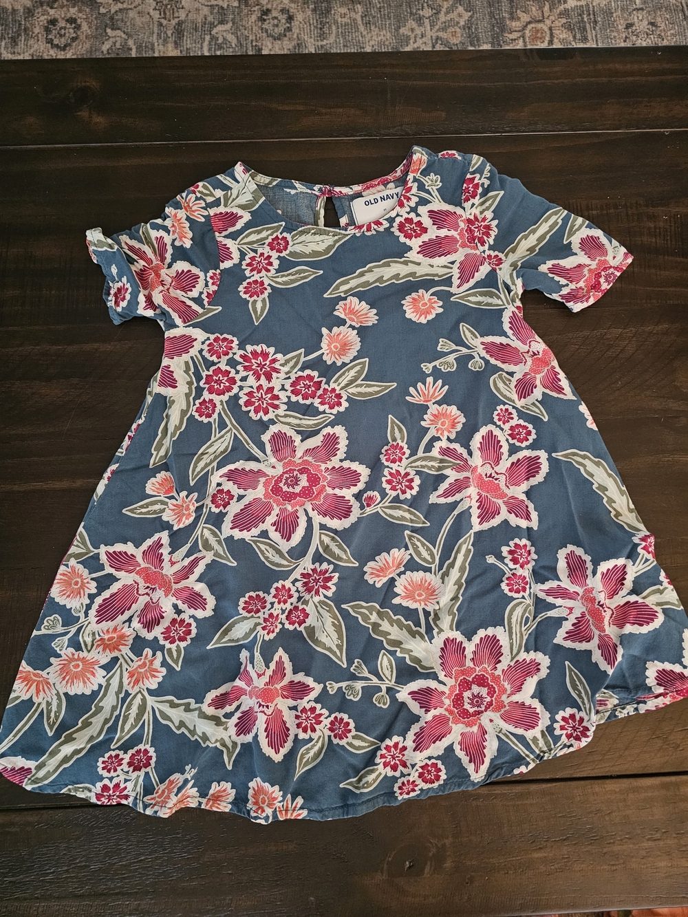 Old Navy Blue Dress with Pink Floral Print